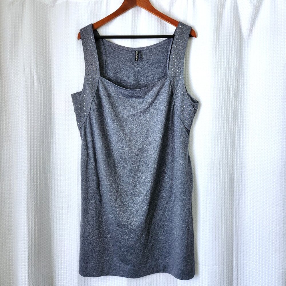 Simon Chang Dress Womens XL Sleeveless Studded Embellished Blue with Pockets